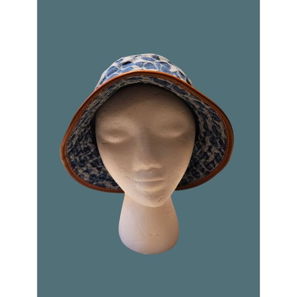Coach Signature Denim Bucket Hat Leather Trim Unisex OS - Picture 4 of 9